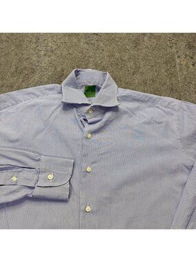 Sid Mashburn Dress Shirt Men M Blue White Striped 44" x 32" Classic Fit